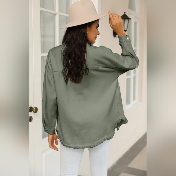 Distressed Snap Down Raw Hem Denim Jacket SALE 20% OFF - Picture 3 of 4